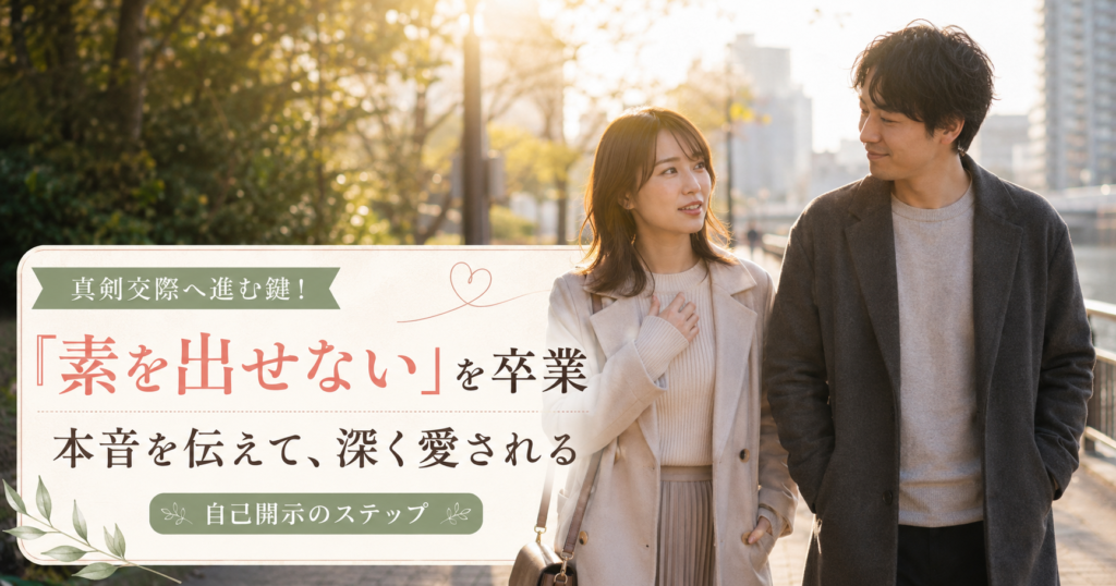 「真剣交際に向けて、笑顔で本音を話し合う男女のイメージ画像」